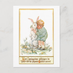 Carte Postale Joli Garçon Vintage Qui Accroche Bunny de Pâques