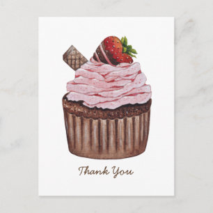 Carte Postale Joli gâteau à la fraise en aquarelle 