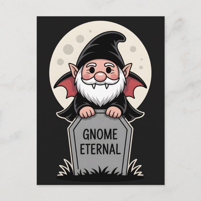 Carte Postale Joli gnome vampire de dessin animé debout devant u (Devant)