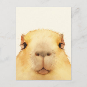 Carte Postale Joli Gros Plan du Visage de Capybara à l'Aquarelle