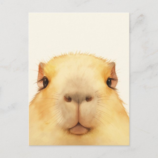 Carte Postale Joli Gros Plan du Visage de Capybara à l'Aquarelle (Devant)