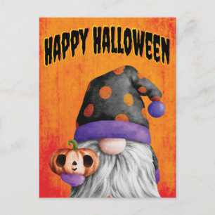 Carte Postale Joli Halloween Citrouille Gnome