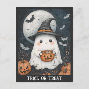 Carte Postale Joli Halloween Ghost Trick Ou Citrouille de traite