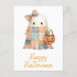 Carte Postale Joli Halloween Ghost Trick ou Treat Citrouille