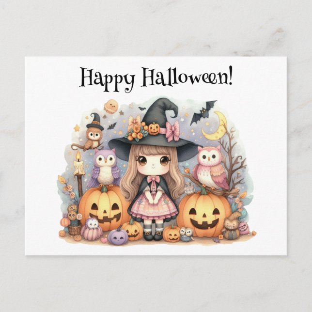 Carte Postale Joli Halloween Kawaii (Devant)