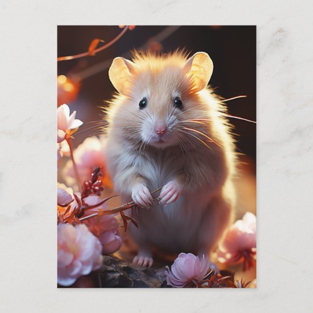 Carte Postale Joli hamster dans les fleurs (Devant)