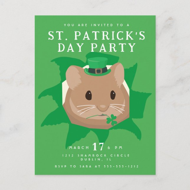 Carte Postale Joli hamster jour de la Saint-Patrick regardant à  (Devant)