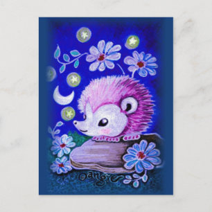 Carte Postale Joli Hérisson Avec Lune