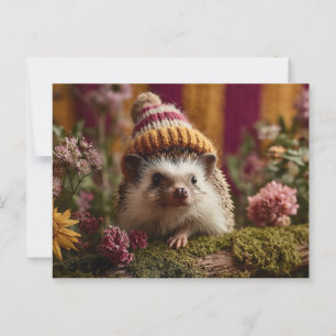 Carte Postale Joli Hérisson portant un Casquette hivernal rayé K