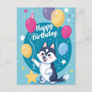 Carte Postale Joli Husky Joyeux Anniversaire 