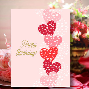 Carte Postale Joli Joyeux Anniversaire coeurs roses rouges moder