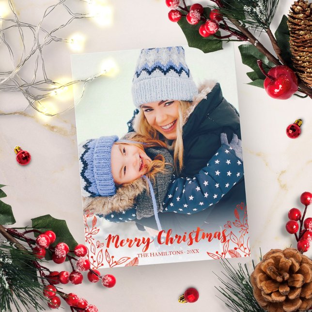 Carte Postale Joli Joyeux Noël Rouge Script Photo (Créateur téléchargé)