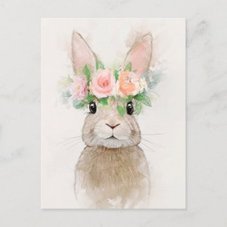 Carte Postale Joli lapin avec Portrait de Couronne Fleur