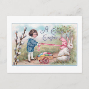Carte Postale Joli lapin de Pâques Vintage, Garçon, Oeufs en Pan
