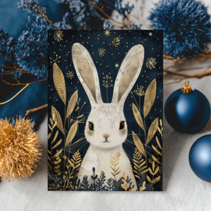 Carte Postale Joli Lapin Hiver Forêt Élégant Noël