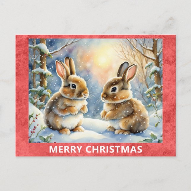 Carte Postale Joli Lapin Lapin Forêt Bois Joyeux Noël (Devant)