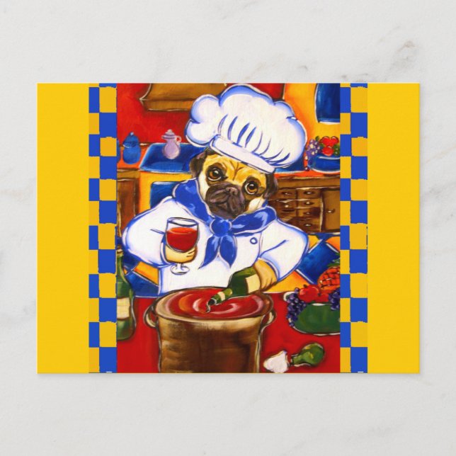 Carte Postale Joli Le Café Pug Chef (Devant)
