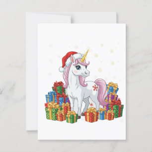Carte Postale Joli licorne magique de Noël avec chapeau de Père 