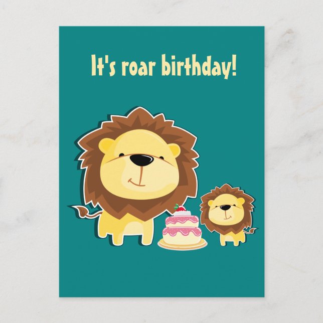 Carte Postale Joli Lion Et Petit Lionceau Fête D'anniversaire En (Devant)