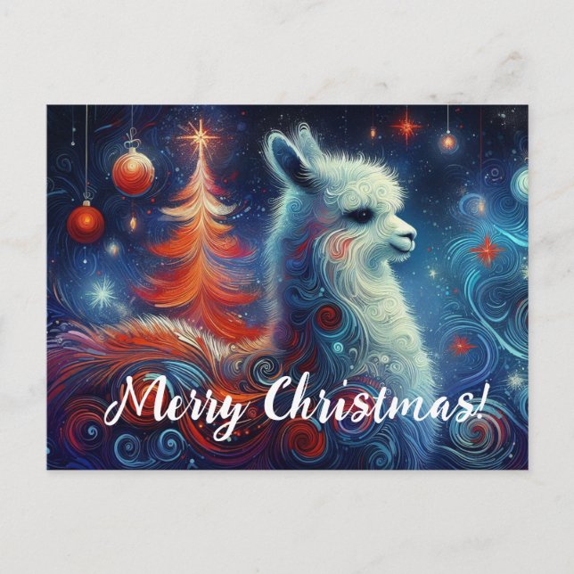 Carte Postale Joli Llama de Noël Fantaisiste (Devant)
