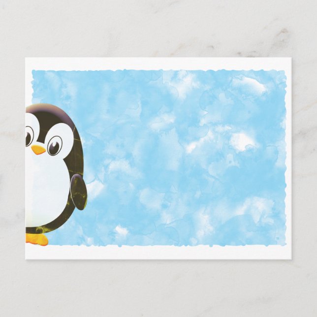 Carte Postale Joli manchot aquarelle bleue  (Devant)