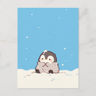 Carte Postale Joli Manchot Poilu dans un Paysage Hivernal enneig