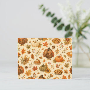 Carte Postale Joli motif aquarelle de Thanksgiving avec des dind