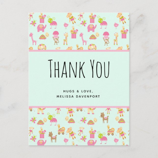 Carte Postale Joli motif avec des animaux de nursery et des joue (Devant)