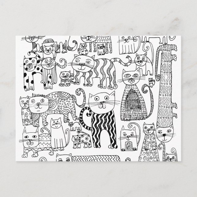 Carte Postale Joli motif de chaton noir et blanc (Devant)