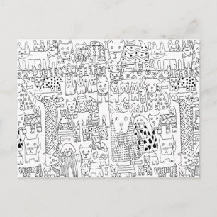 Carte Postale Joli motif de chiot chien noir et blanc