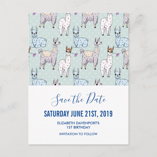 Carte Postale Joli motif de lama sur des points Save the Date (Devant)
