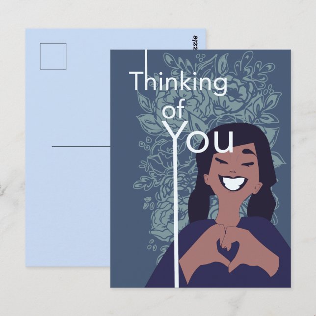 Carte Postale Joli motif floral à cœur d'amour Pensée pour toi   (Devant / Derrière)