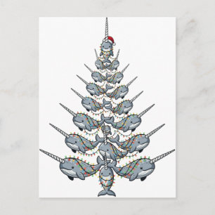 Carte Postale Joli narval portant un chapeau de Père Noël avec f