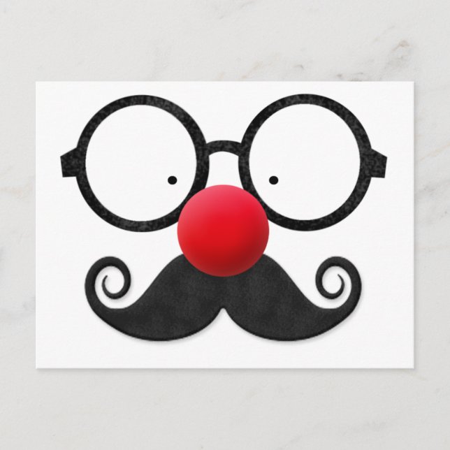 Carte Postale Joli nez rouge rond lunettes noires moustache (Devant)