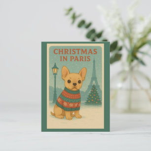 Carte Postale Joli Noël de Bouledogue Français à Paris   Vintage
