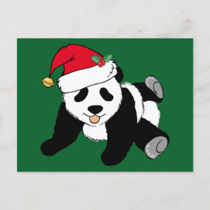 Carte Postale Joli Noël Panda Ours Père Noël Chapeau Vert