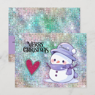 Carte Postale Joli Noël Pastel Snowman Parties scintillant Coeur