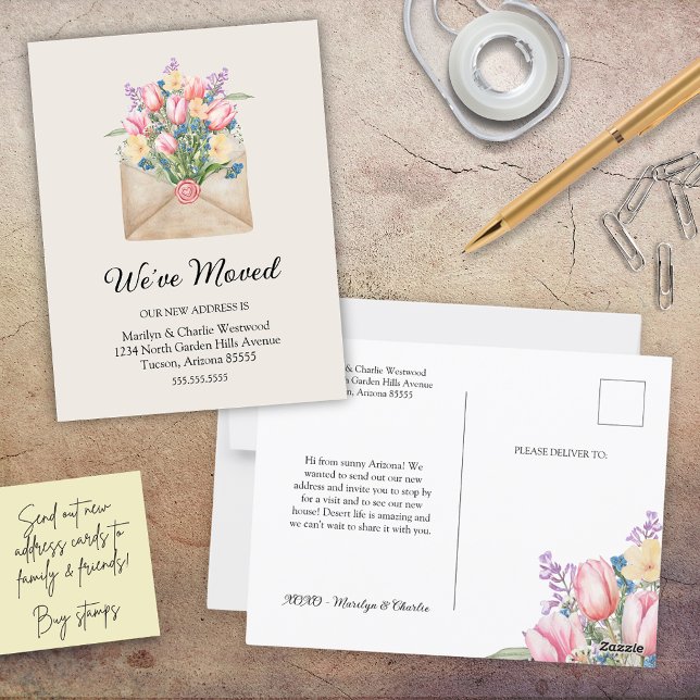 Carte Postale Joli Nous Avons Déménagé Floral Nouvelle Adresse (elegant floral watercolor we've moved change of address postcards for new address notes for family)