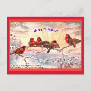 Carte Postale Joli Oiseaux à Noël matin lever Vintage