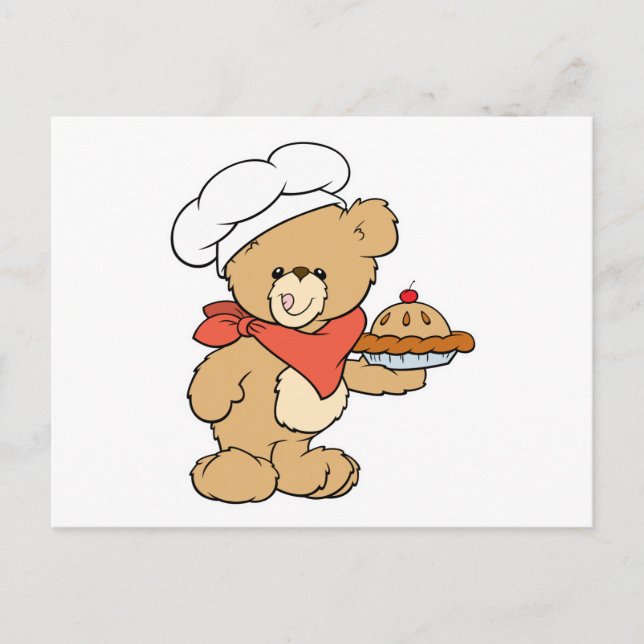 Carte Postale Joli ours boulanger chef (Devant)