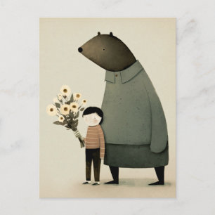 Carte Postale Joli ours de dessin animé fée et garçon. Fleur d'a