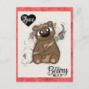 Carte Postale Joli ours de la Saint-Valentin drôle Cupidon