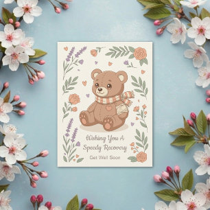 Carte Postale Joli ours en peluche Fleurs de rétablissement