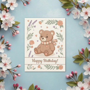 Carte Postale Joli ours en peluche floral pour l'anniversaire de