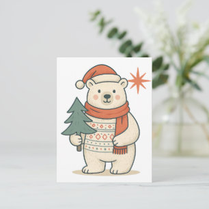 Carte Postale Joli ours polaire de Noël Hiver scandinave