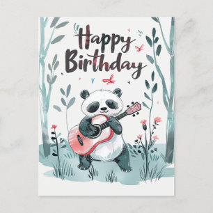 Carte Postale Joli panda aquarelle jouant de la guitare Annivers