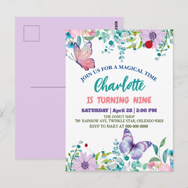 Carte Postale Joli papillon à pois Fleur Anniversaire  (Devant / Derrière)