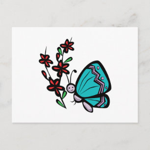 Carte Postale joli papillon bleu et fleurs