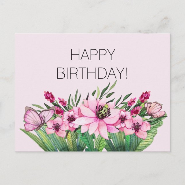Carte Postale Joli papillon floral rose Anniversaire (Devant)