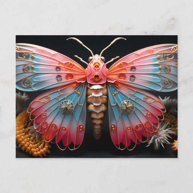 Carte Postale Joli papillon Steampunk coloré (Devant)